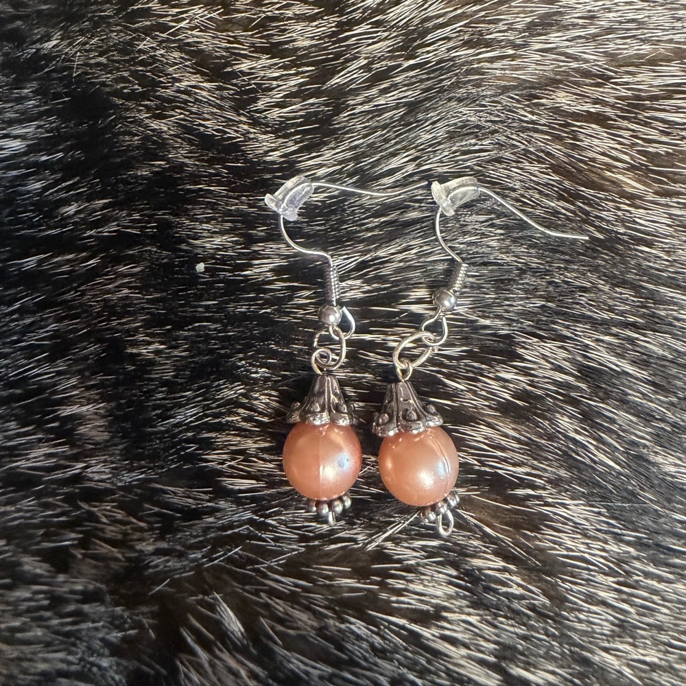 Elegant Silver and Brown Beaded Earrings